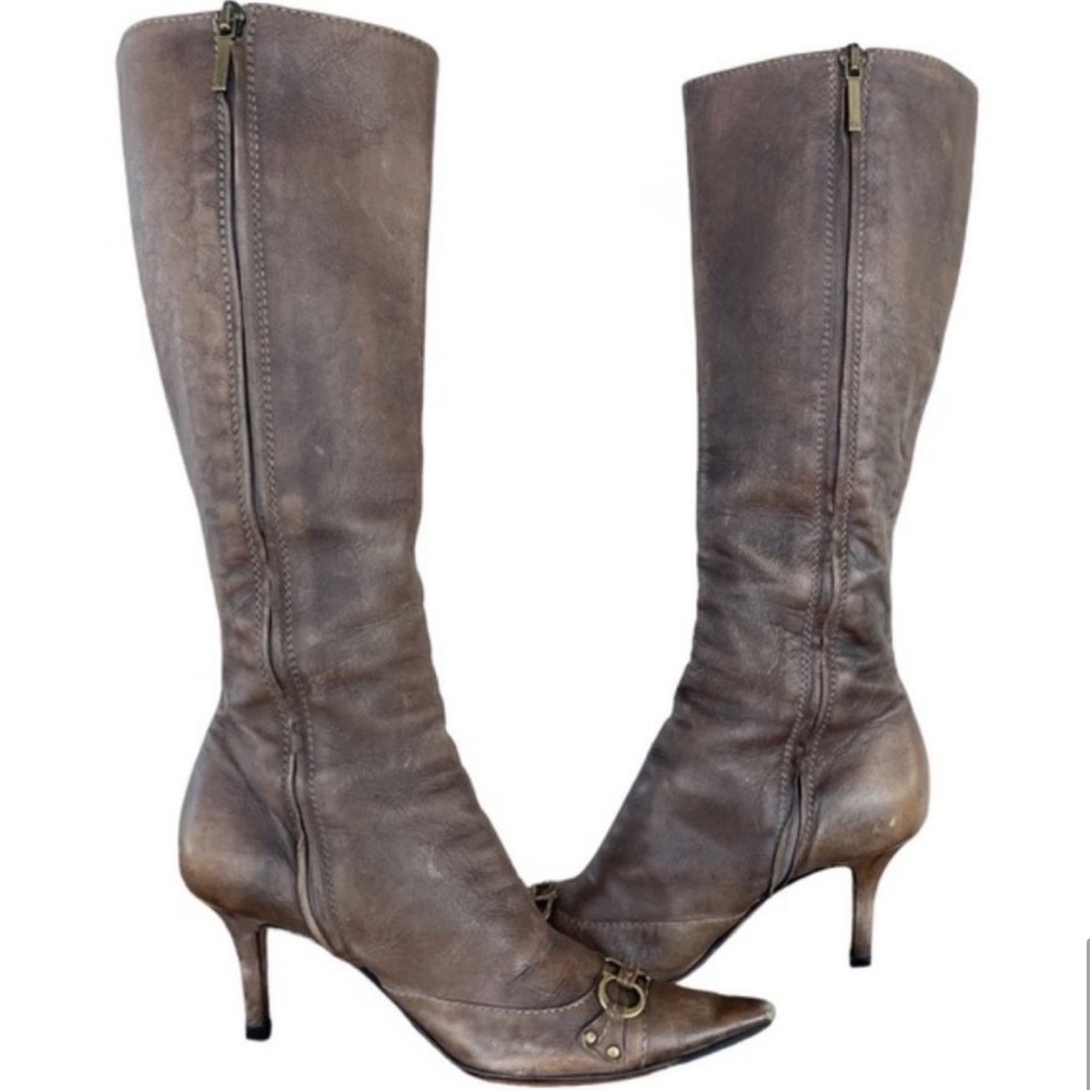Vintage CHRISTIAN DIOR Tall Brown Leather Horsebit Boots - Picture 8 of 11
